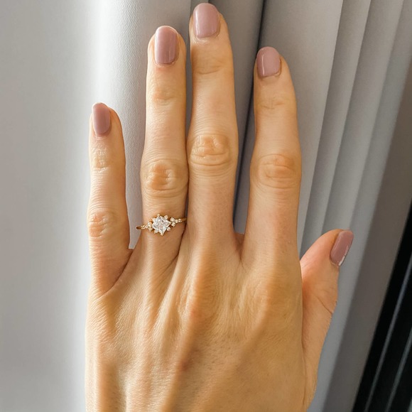 Gold 1 Carat Diamond Square Shape CZ Ring - Picture 6 of 12